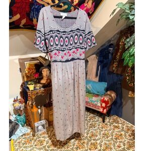 Vintage 90s Rose Floral Pinstripe Rayon Dress Plus Size 26W Made in USA